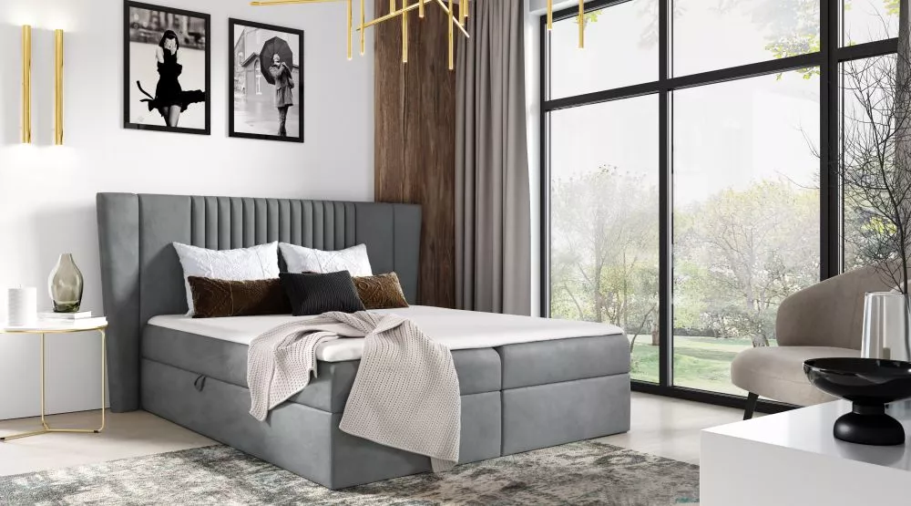 Gulta Spark Boxspring Standard Guļamvietas platums: 160 cm, Guļamvietas garums: 200 cm, · Tumši pelēks · 212 × 214 × 110