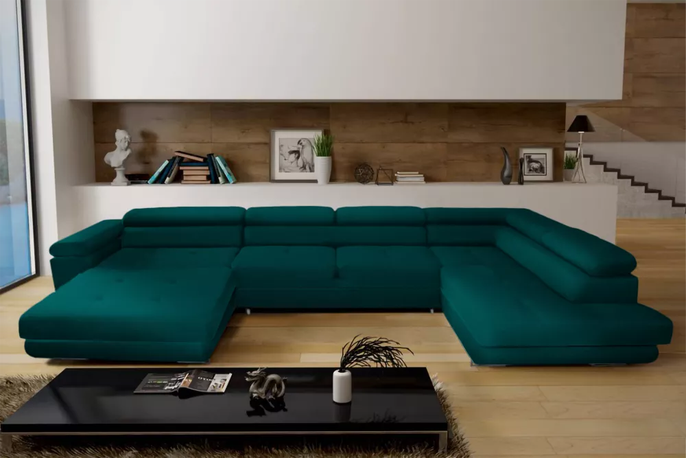 Dīvāns Anton U Mini+L Premium Standard · Jūraszaļš · 200 × 378 × 73 cm