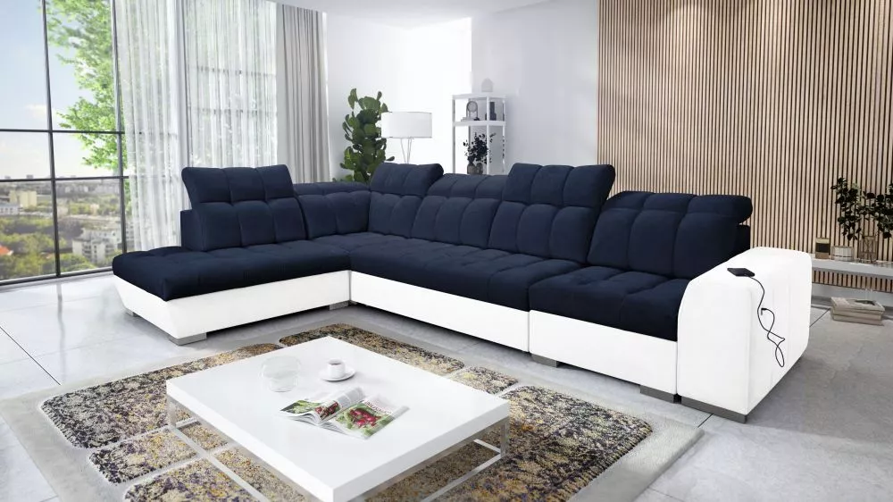 Dīvāns Pagano 11 Premium Standard · Tumši zils + balts · 225 × 360 × 83 cm