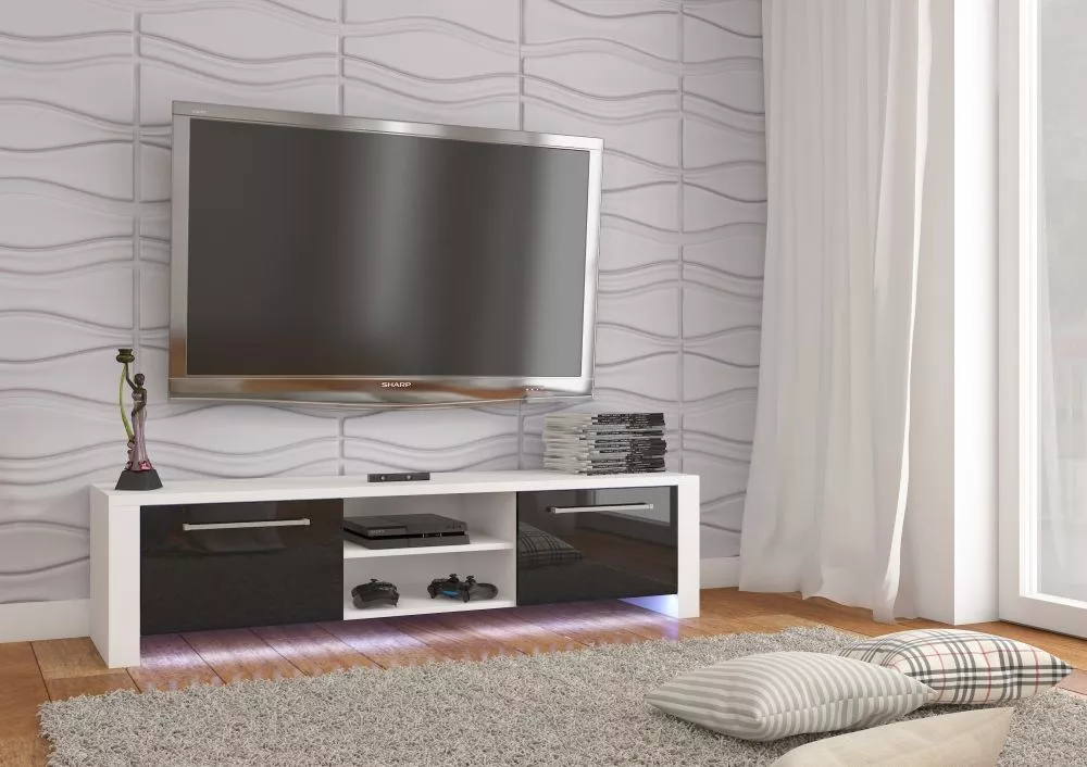 TV tumba Helix New · Balts + melns spīdums · 160 × 42 × 41 cm