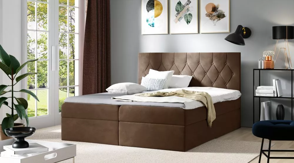 Gulta Sky Boxspring Standard Guļamvietas platums: 160 cm, Guļamvietas garums: 200 cm, · Brūns · 164 × 208 × 103 cm