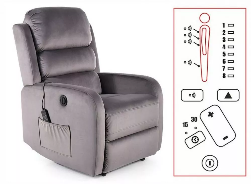 Mīksts krēsls Pegaz M Velvet Sēdvietas dziļums: 53 cm, Maksimālais dziļums: 160 cm, · Pelēks · 64 × 88 × 102 cm
