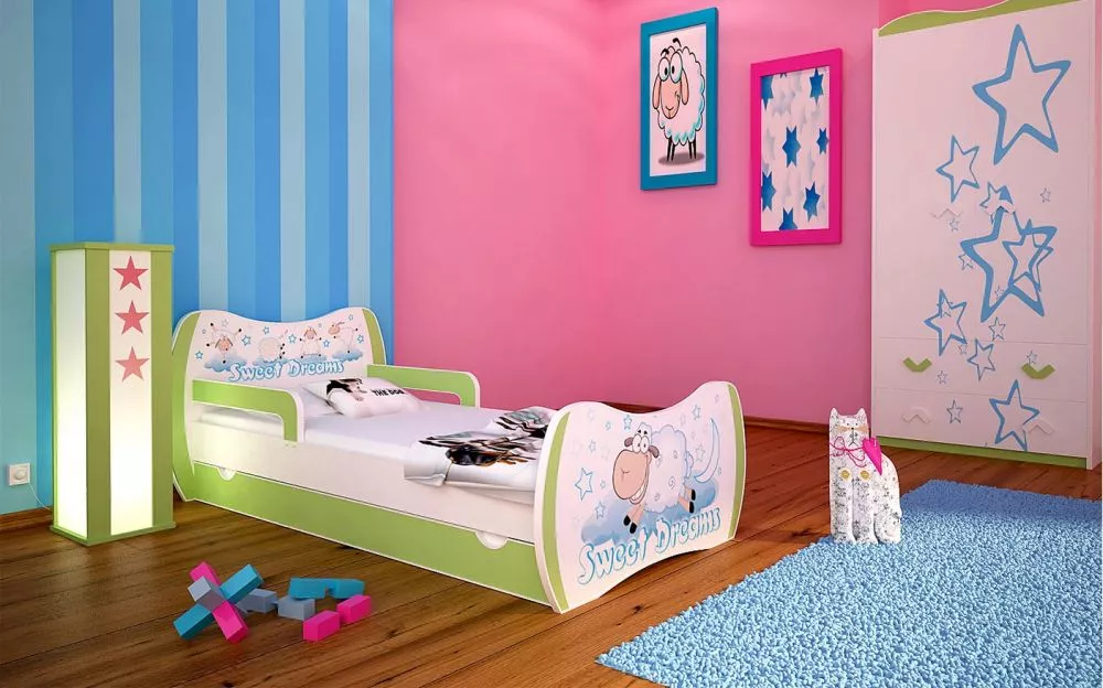 Bērnu gulta Dream L02 140x70 DM13 ar stelāžu Guļamvietas platums: 70 cm, Guļamvietas garums: 140 cm, · 94 × 144 × 71 cm
