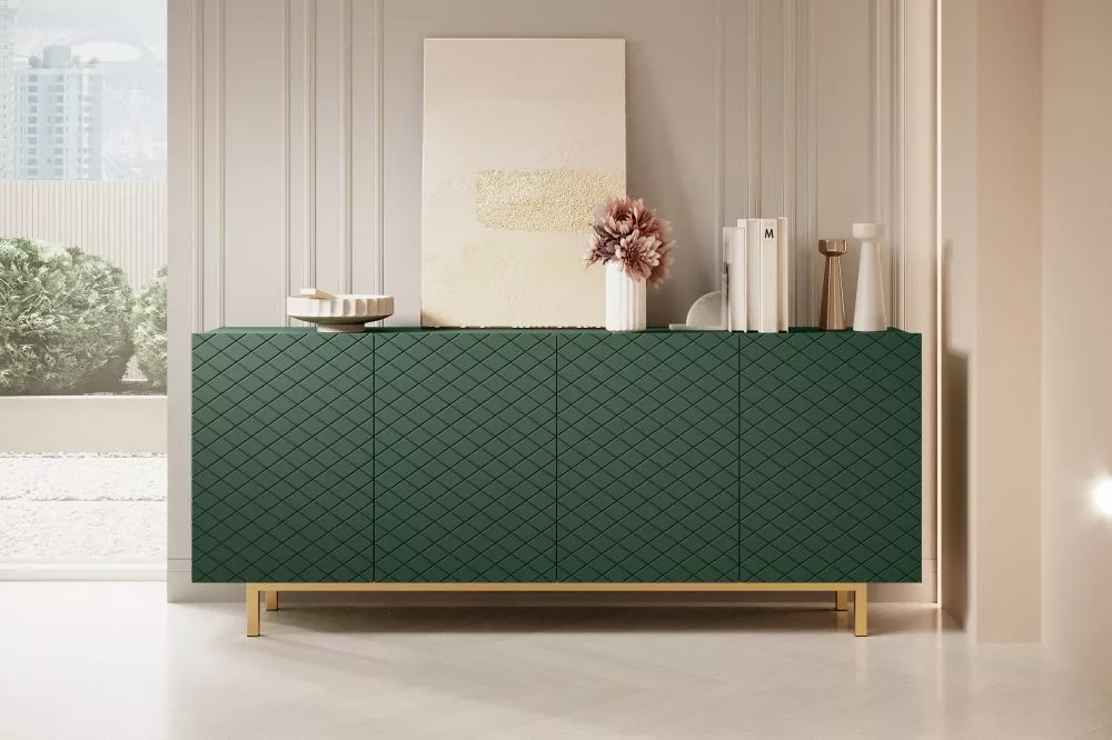 Kumode Scalia 2 K190 4D Gold · Tumši zaļš · 190 × 42 × 81 cm