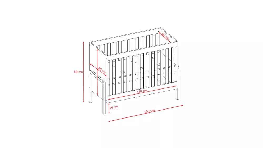 Bērnu gultiņa Victor Babybed ar stelāžu Korpusa krāsa: balts, Guļamvietas platums: 60 cm, Guļamvietas garums: 120 cm, El