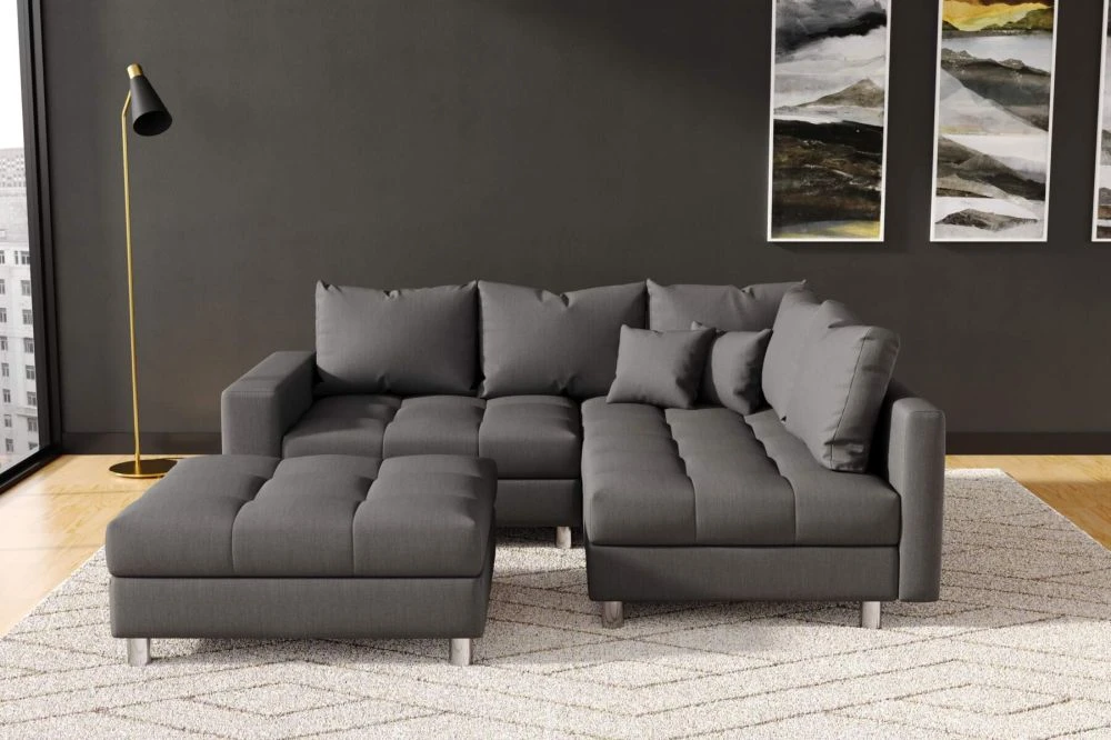 Dīvāns Kent L Standard ar pufu · Tumši pelēks · 194 × 218 × 75 cm