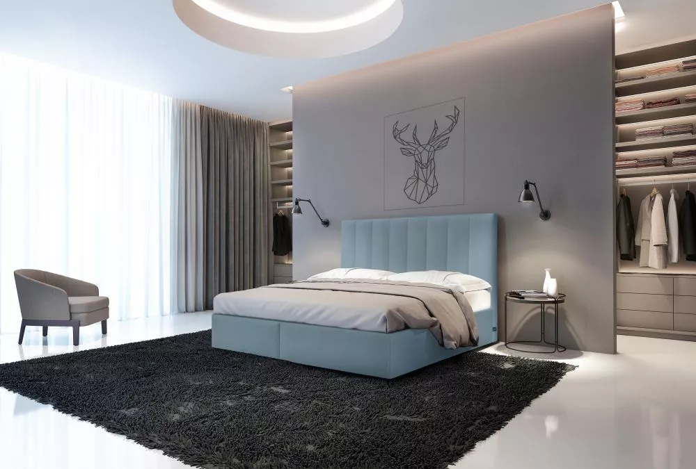Gulta Rimini Boxspring Standard Guļamvietas platums: 180 cm, Guļamvietas garums: 200 cm, · Gaiši zils · 180 × 210 × 115 