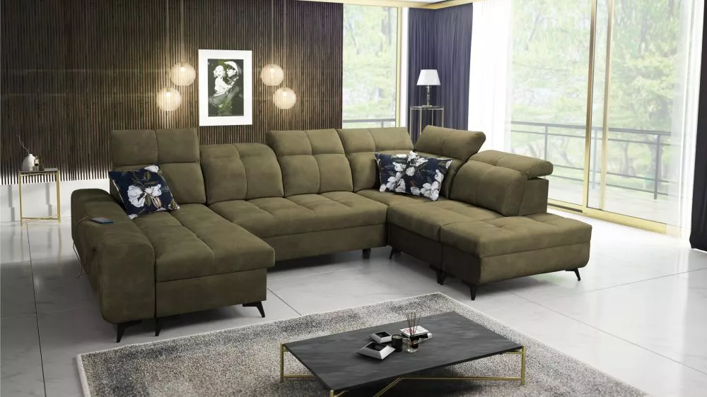 Dīvāns Golden 6 standard · Olīvu · 215 × 331 × 85 cm