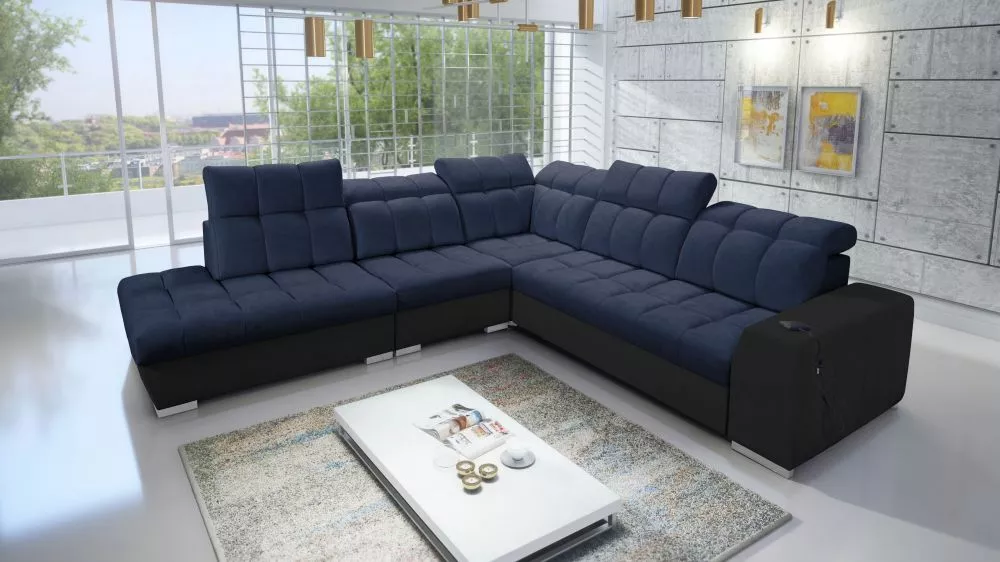 Dīvāns Pagano 9 Premium Standard · Tumši zils + melns · 285 × 300 × 83 cm