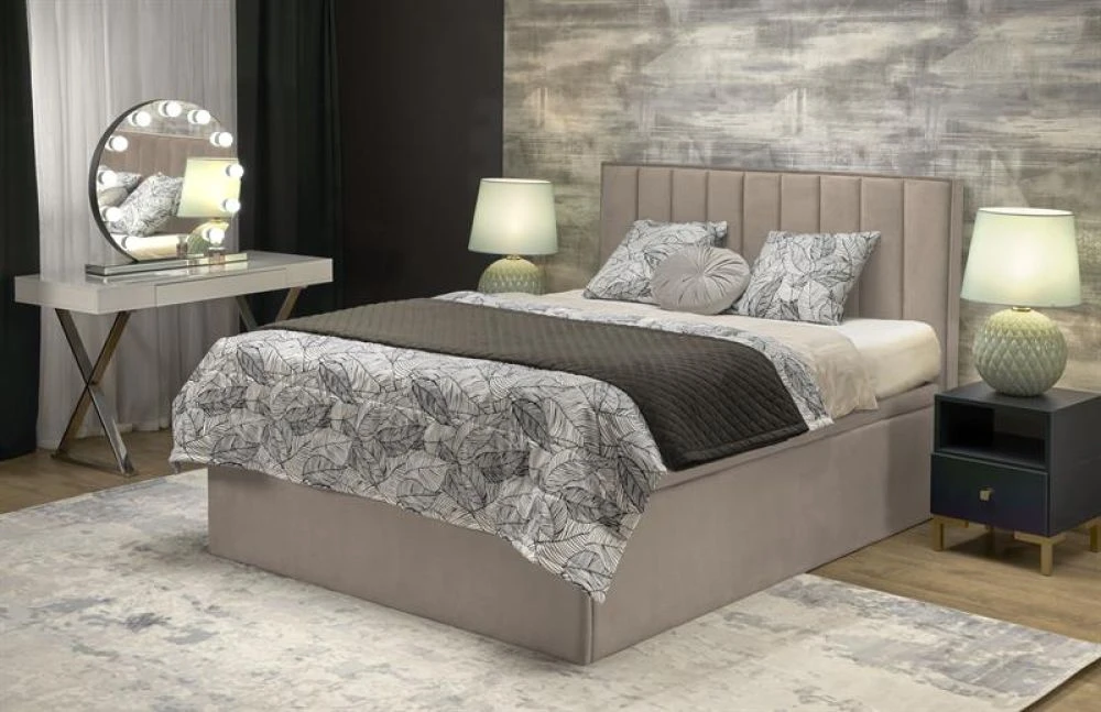 Gulta Asento 160x200 ar stelāžu Guļamvietas platums: 160 cm, Guļamvietas garums: 200 cm, · Gaiši bēšs · 162 × 210 × 121 