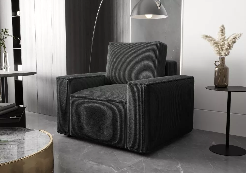 Mīksts krēsls Ambro 1S standard · Grafīts · 102 × 90 × 85 cm