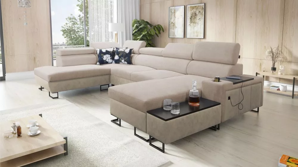 Dīvāns Melody 6 Premium Standard · Gaiši brūns + krēma · 220 × 363 × 84 cm