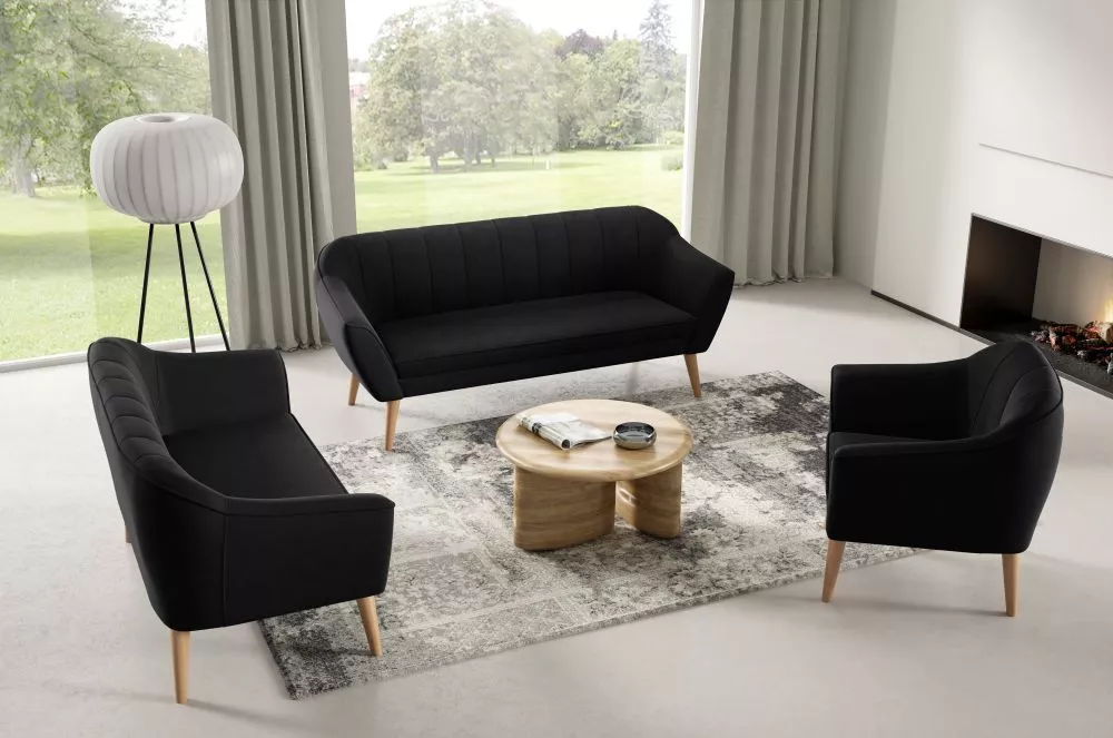 Komplekts Carlos 2S+2S+1S standard · Melns · 74 × 140 × 75 cm