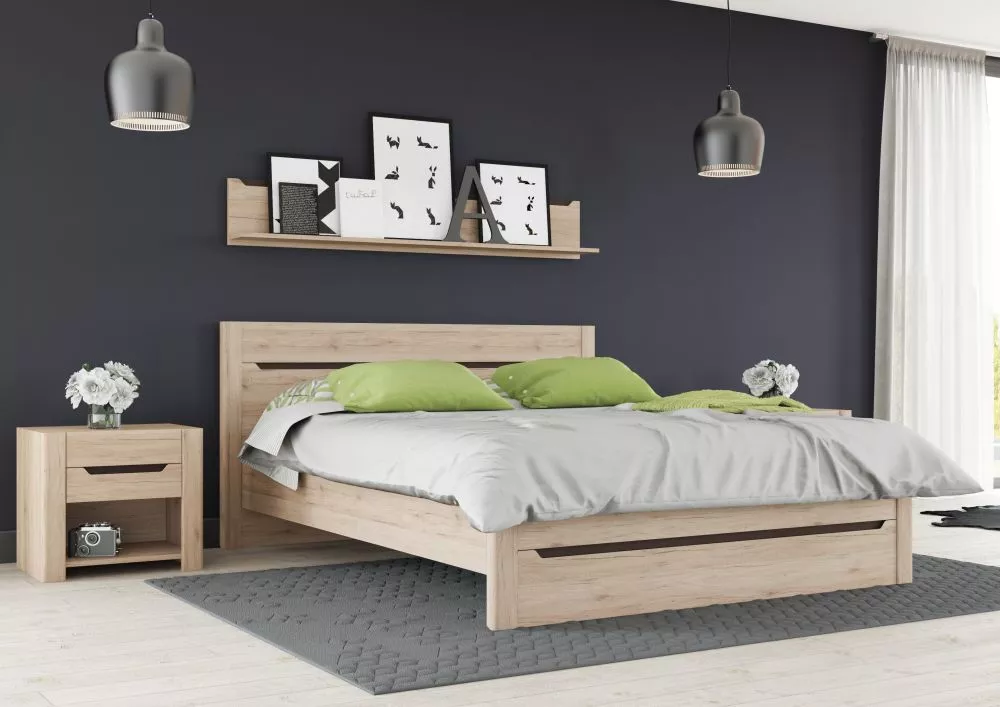 Gulta Desjo ar stelāžu Guļamvietas platums: 140 cm, Guļamvietas garums: 200 cm, stelāžas tips: koka, · Ozols sanremo · 1