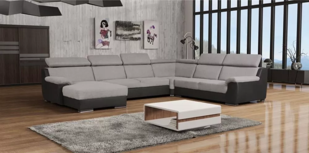 Dīvāns Deluxe U standard · Pelēks + melns · 294 × 380 × 81 cm