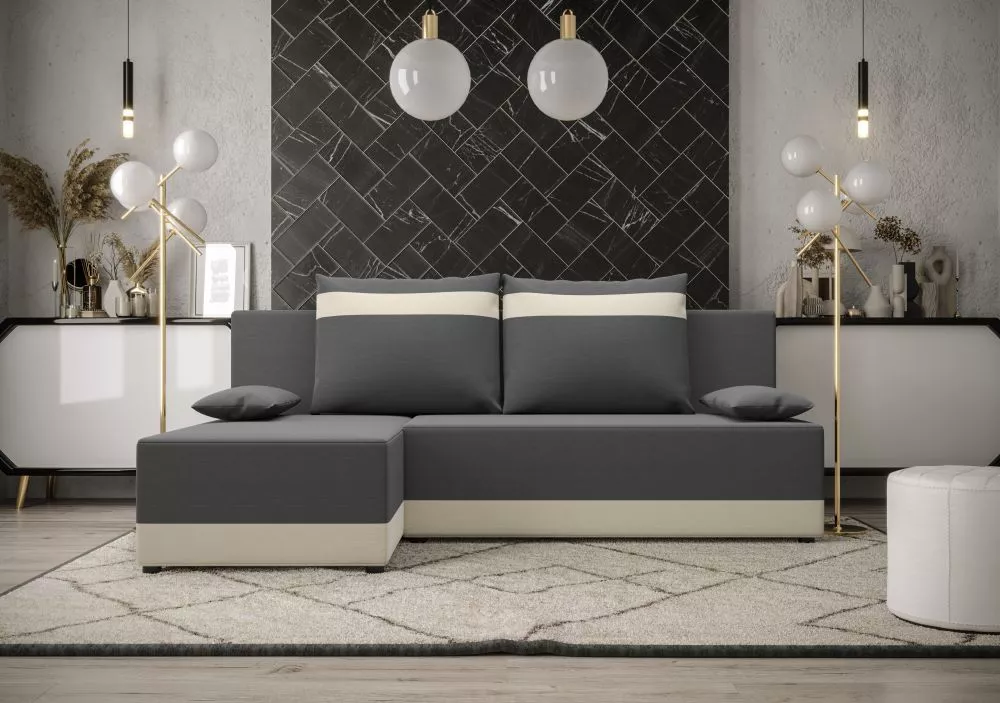 Dīvāns Toledo Corner Standard · Tumši pelēks + krēma · 140 × 200 × 89 cm
