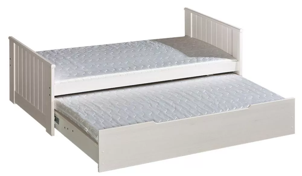 Gulta Tomi Trundle ar stelāžām Guļamvietas platums: 90 cm, Guļamvietas garums: 200 cm, · Balināta priede · 99 × 206 × 80