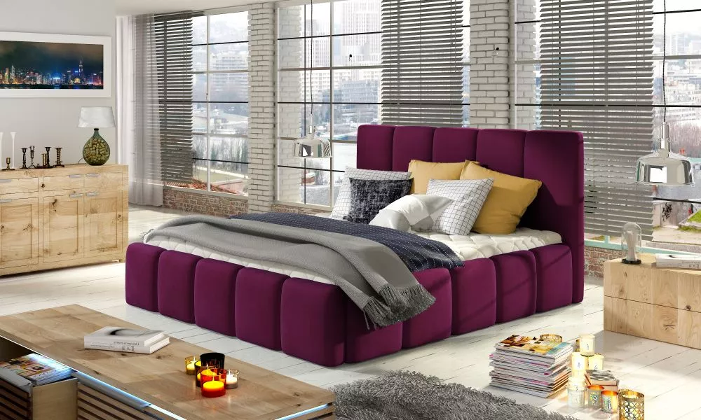 Gulta Edvige Lux standard ar stelāžu Guļamvietas platums: 160 cm, Guļamvietas garums: 200 cm, · Tumši rozā · 180 × 220 ×