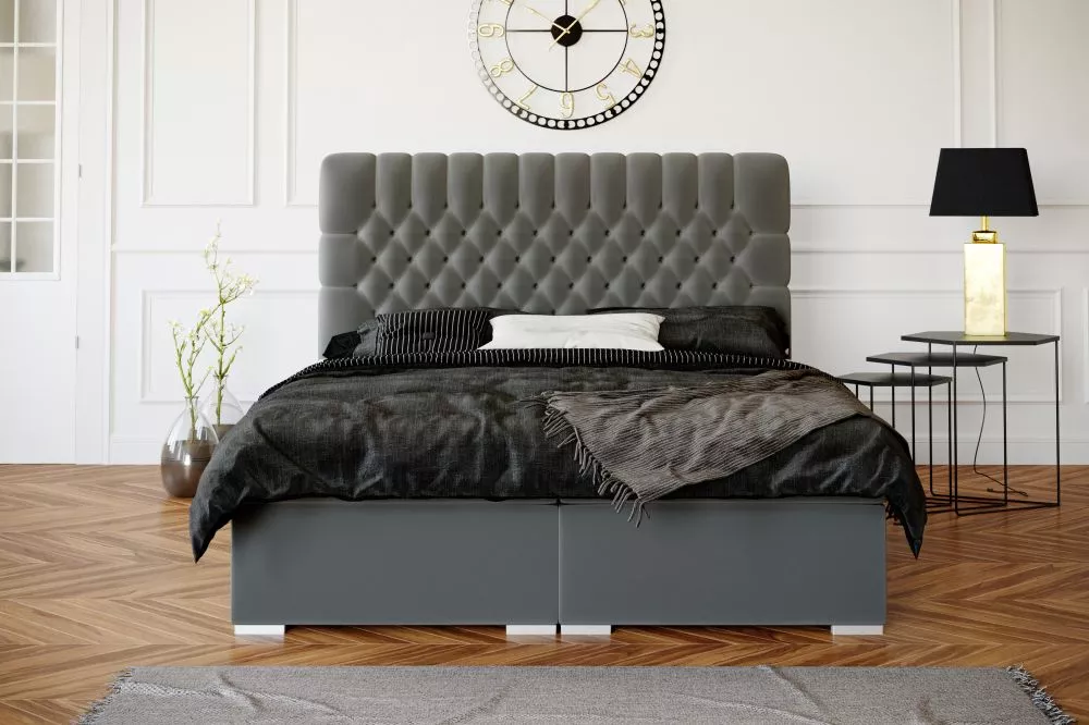 Gulta Dalia Boxspring Standard Guļamvietas platums: 160 cm, Guļamvietas garums: 200 cm, · Grafīts · 160 × 207 × 125 cm