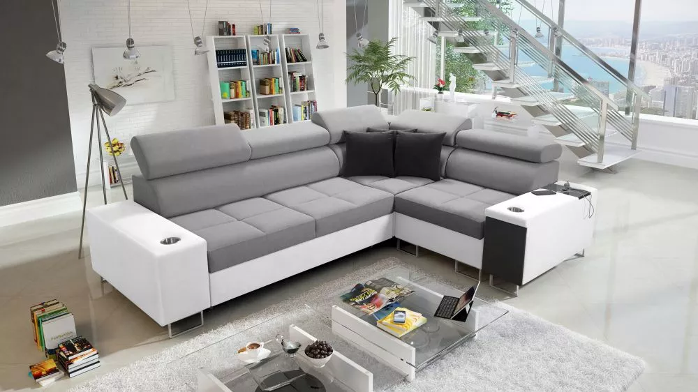 Dīvāns Morena 2 Premium Standard · Pelēks + balts · 207 × 283 × 84 cm