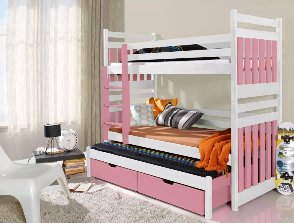 Bērnu gulta Sambor ar stelāžām Kāpņu puse: Pa labi, Guļamvietas platums: 80 cm, Guļamvietas garums: 180 cm, · 87 × 190 ×