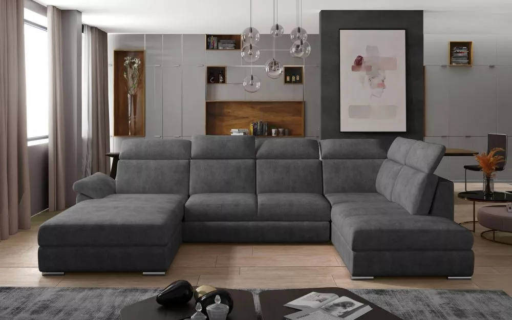 Dīvāns Evanell Premium standard · Grafīts · 216 × 330 × 102 cm