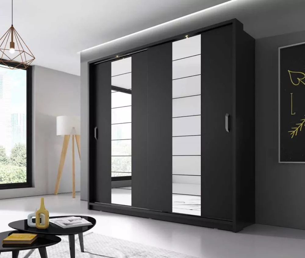 Skapis Arti AR-14 ar LED · Melns · 220 × 63 × 215 cm
