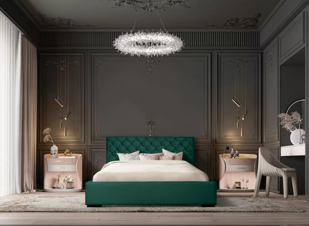 Gulta Vegas 04 Standard ar stelāžu Guļamvietas platums: 140 cm, Guļamvietas garums: 200 cm, stelāžas tips: koka, · Zaļš 