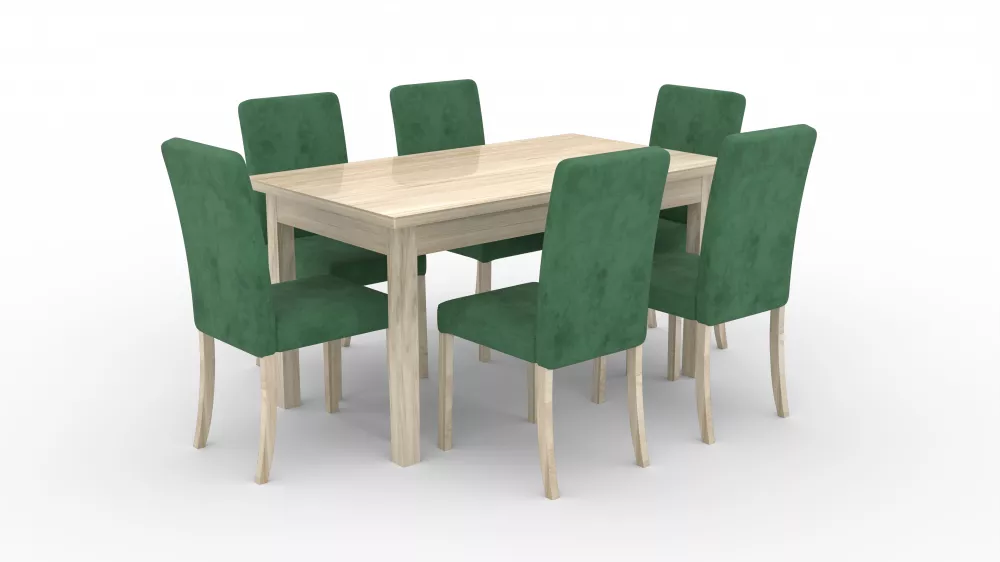 Komplekts Set 81 Personu skaits: 6, Korpusa krāsa: ozols sonoma, Elementu krāsa: zaļš, · 140 cm