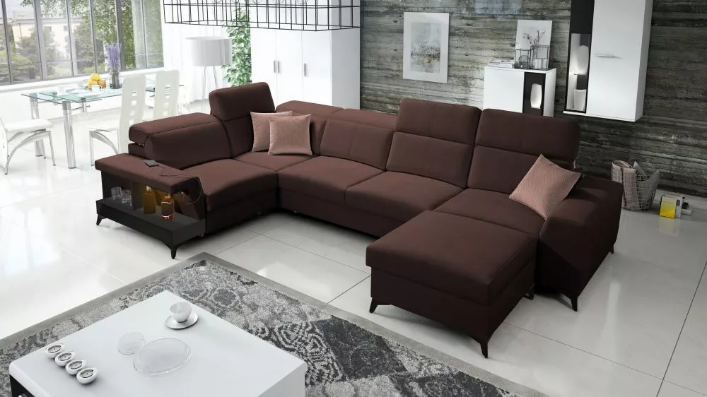Dīvāns Belutti 4 Satin Black Standard ar LED · Tumši brūns · 212 × 362 × 84 cm