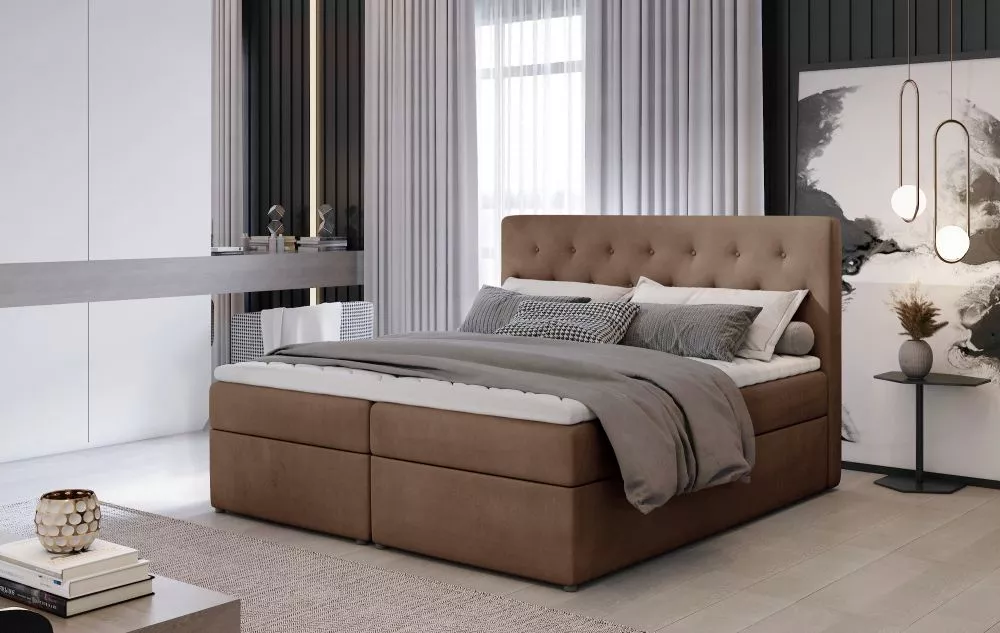 Gulta Loree Boxspring standard Guļamvietas platums: 140 cm, Guļamvietas garums: 200 cm, · Brūns · 140 × 215 × 115 cm