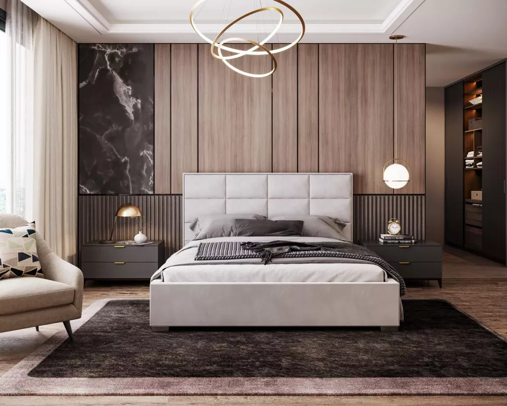 Gulta Apollo velure Premium Standard ar stelāžu Guļamvietas platums: 180 cm, Guļamvietas garums: 200 cm, stelāžas tips: 