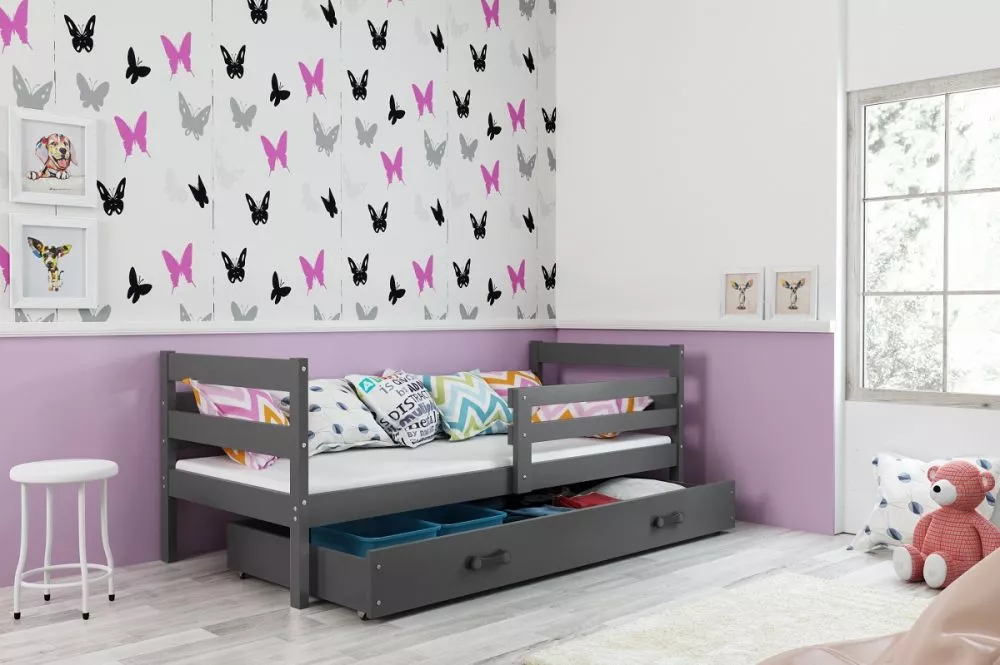 Bērnu gulta Eryk Single Graphite ar stelāžu Guļamvietas platums: 90 cm, Guļamvietas garums: 200 cm, · 97 × 206 × 77 cm