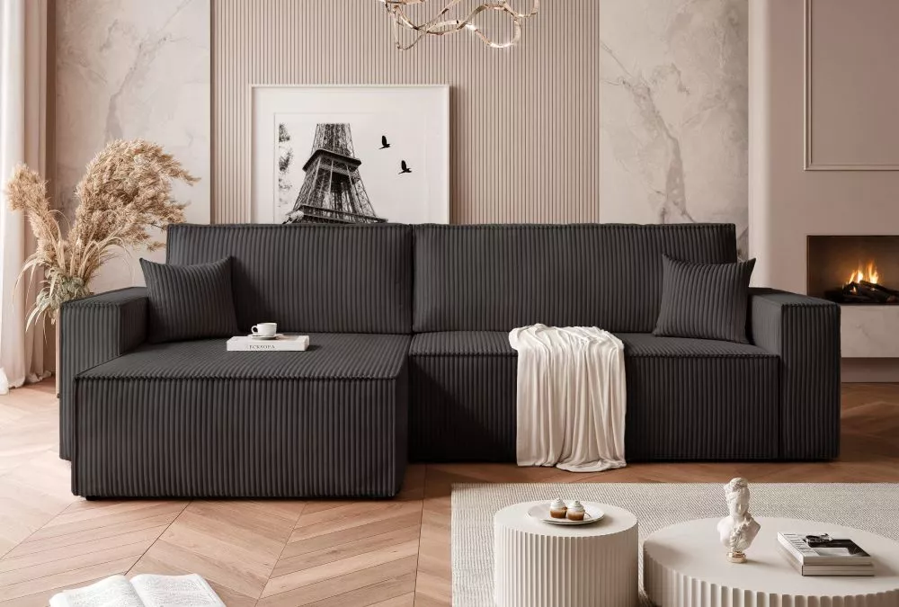 Dīvāns Paris XL Standard · Melna · 145 × 276 × 83 cm
