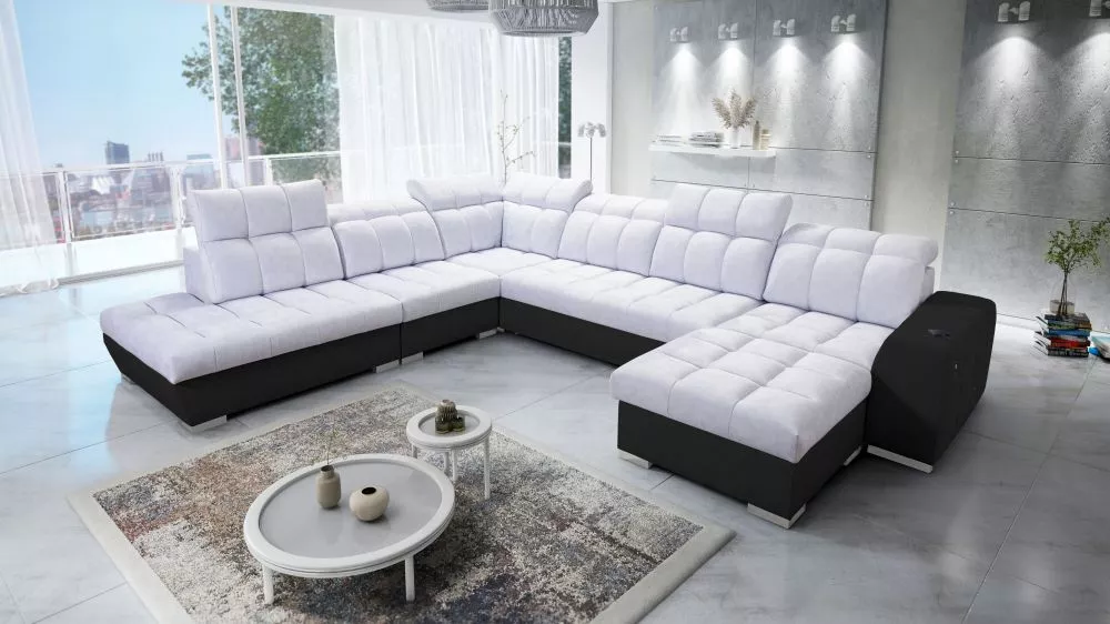 Dīvāns Pagano 10 Premium Standard · Gaiši pelēks + melns · 300 × 364 × 83 cm