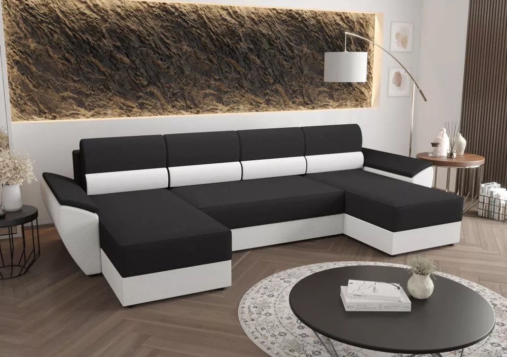 Dīvāns Rebi U2 Standard · Tumši pelēks + balts · 140 × 321 × 88 cm