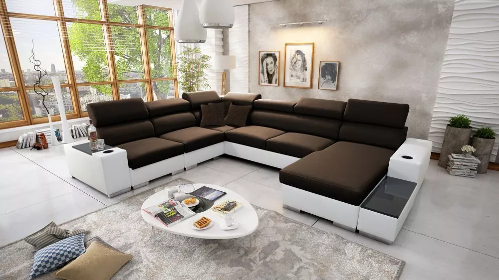 Dīvāns Perseo 8 Eco Standard · Tumši brūns + balts · 282 × 358 × 95 cm