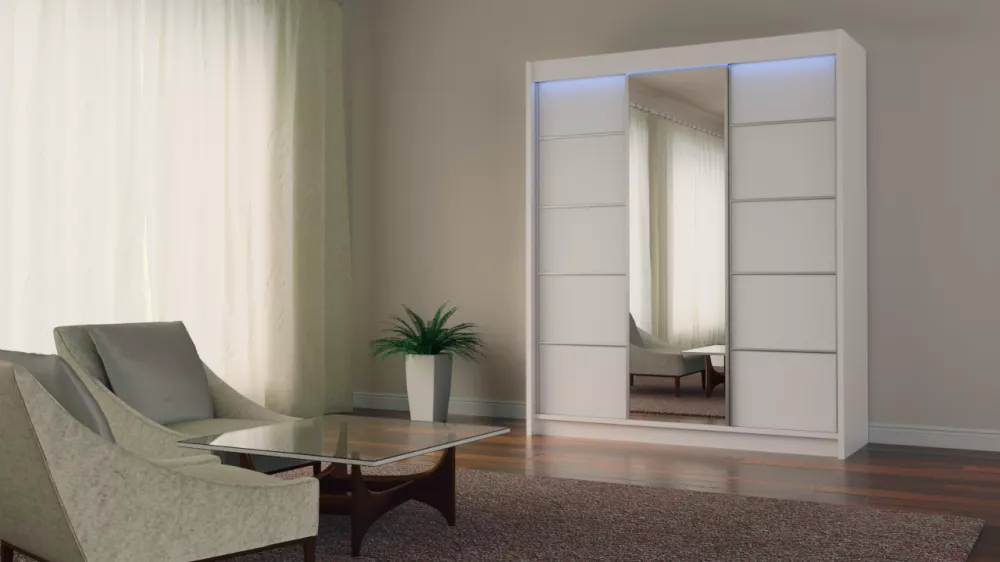 Skapis Makira ar LED · Balts · 180 × 61 × 216 cm