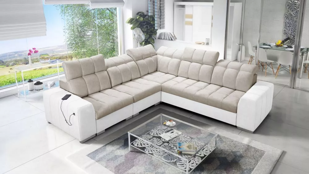 Dīvāns Pagano 3 Premium Standard · Tumši bēšs + balts · 285 × 285 × 83 cm