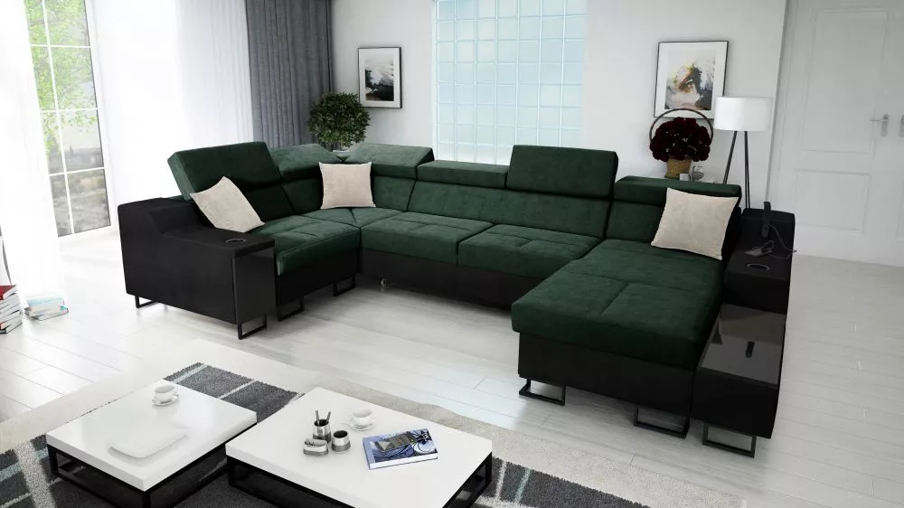 Dīvāns Alicante 4 Maxi Whisper Eco Standard · Zaļš + melns · 211 × 361 × 81 cm