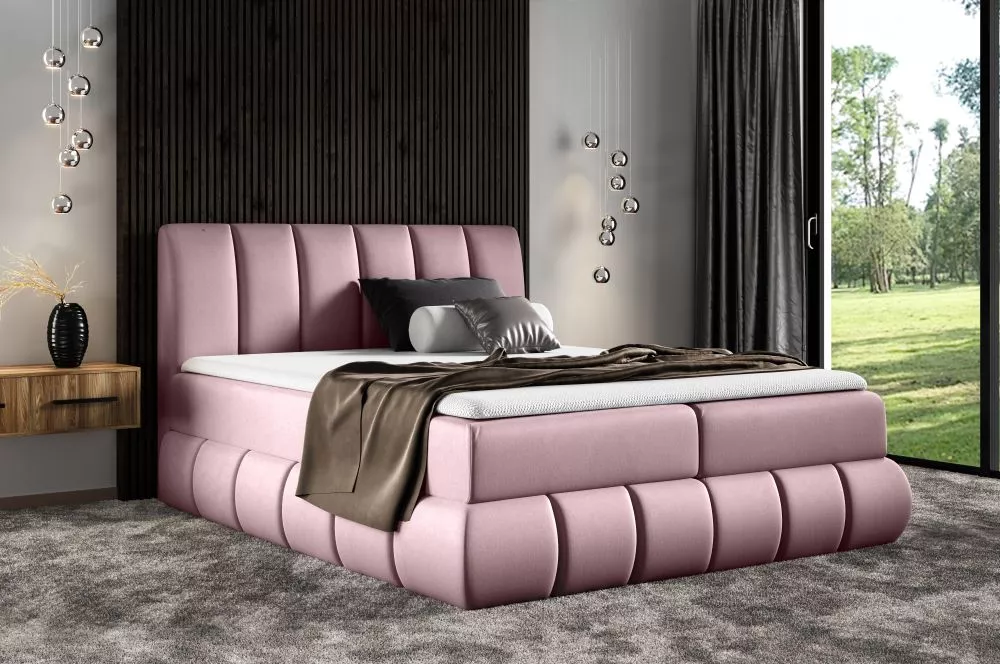 Gulta Venezia Boxspring Premium Standard Guļamvietas platums: 120 cm, Guļamvietas garums: 200 cm, · Rozā · 124 × 208 × 1