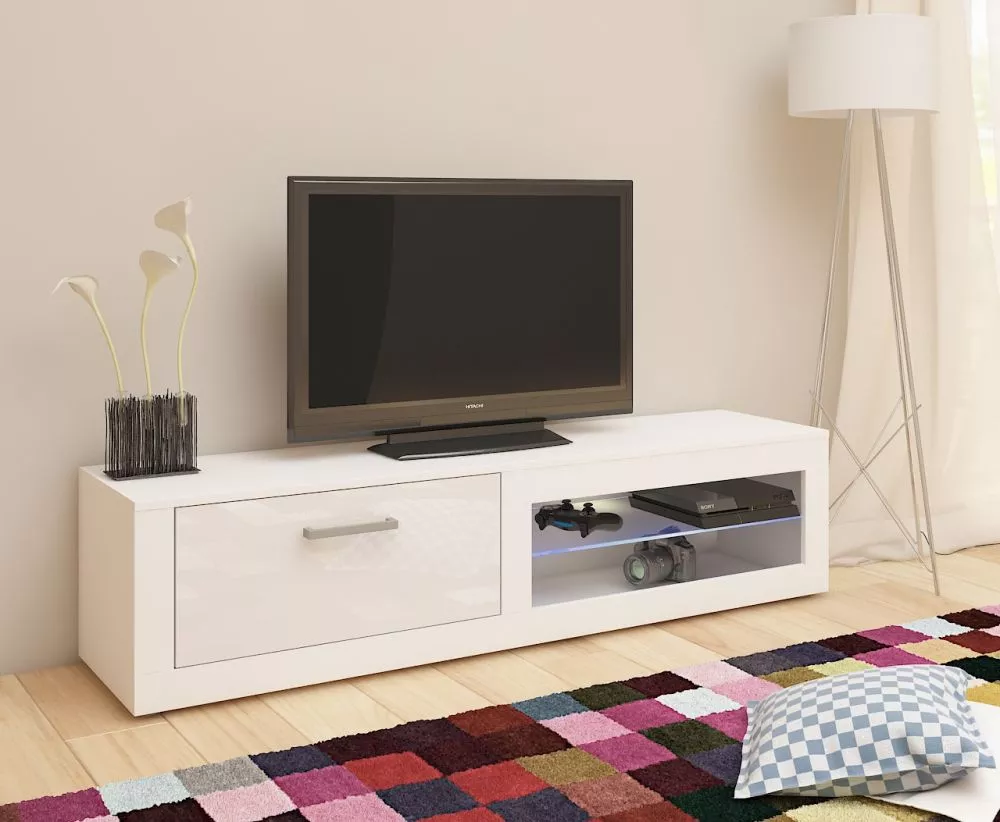 TV tumba Viki New · Balts + balts spīdums · 160 × 39.2 × 39 cm