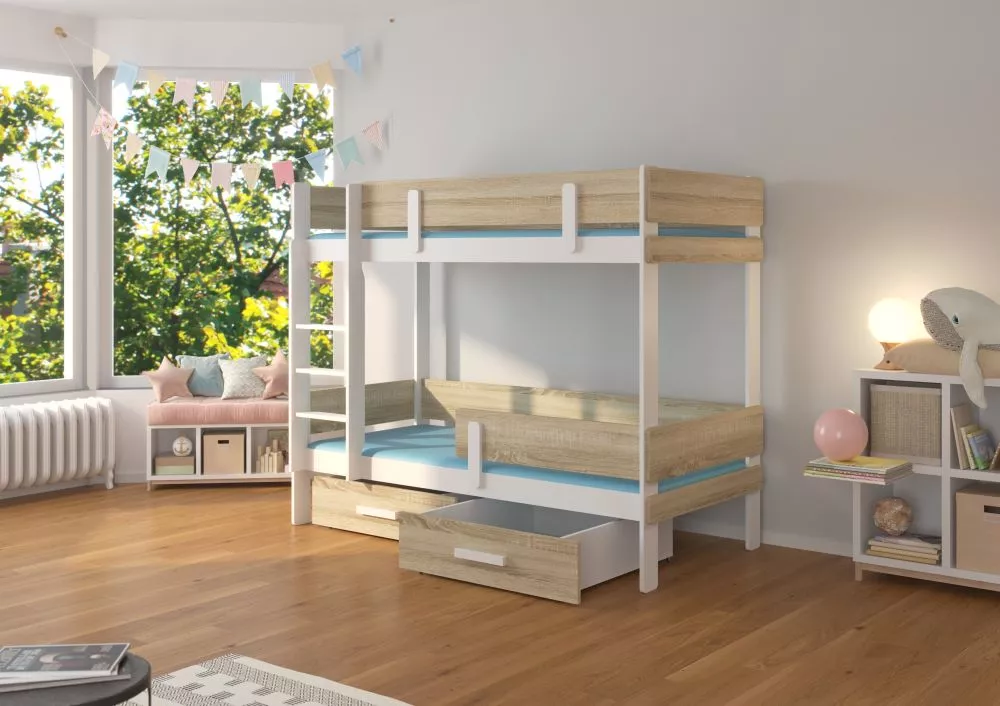 Bērnu gulta Etiona White ar stelāžam Guļamvietas platums: 80 cm, Guļamvietas garums: 180 cm, · 93 × 188 × 156 cm