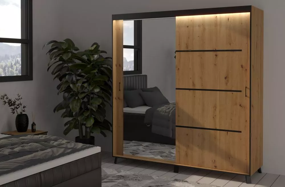Skapis Gildo ar LED · Ozols artisan · 200 × 61 × 215 cm