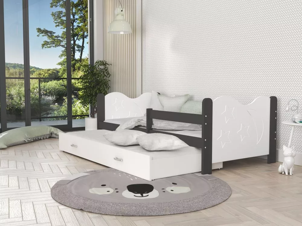 Bērnu gulta Mikolaj P2 MDF 80x190 ar stelāžam Guļamvietas platums: 80 cm, Guļamvietas garums: 190 cm, · 86 × 194 × 62 cm