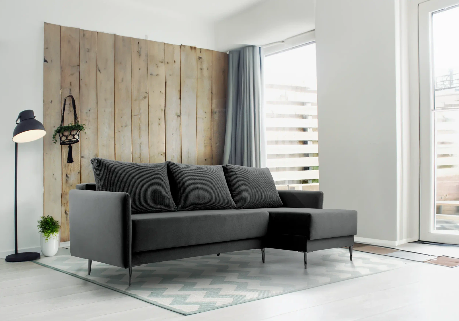 Dīvāns Pedro Corner Standard · Melns · 145 × 230 × 94 cm