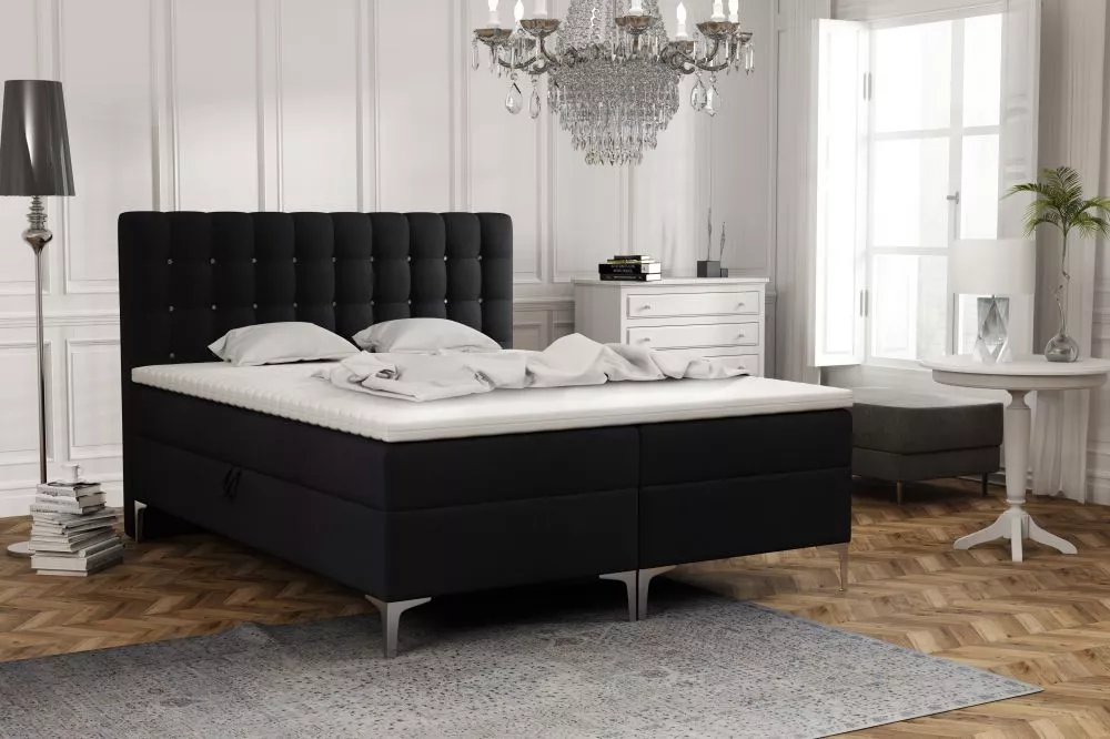Gulta Nancy Boxspring Standard Guļamvietas platums: 140 cm, Guļamvietas garums: 200 cm, · Melns · 140 × 212 × 116 cm