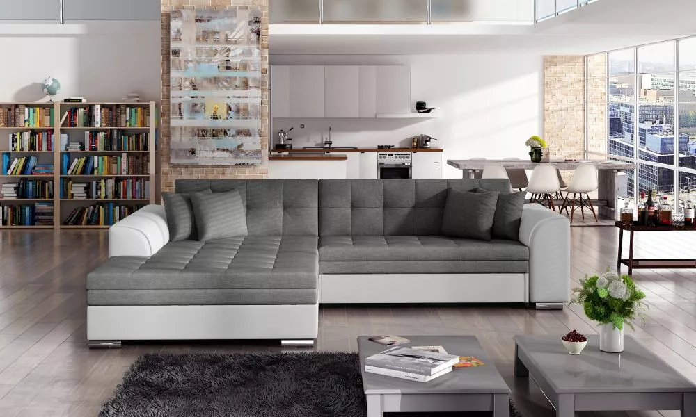 Dīvāns Sorento standard · Pelēks + balts · 195 × 295 × 80 cm