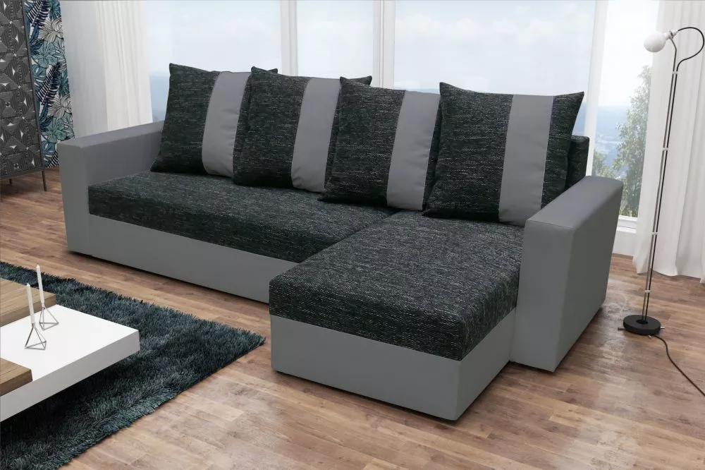 Dīvāns Praga Standard · Melns + pelēks · 144 × 210 × 69 cm