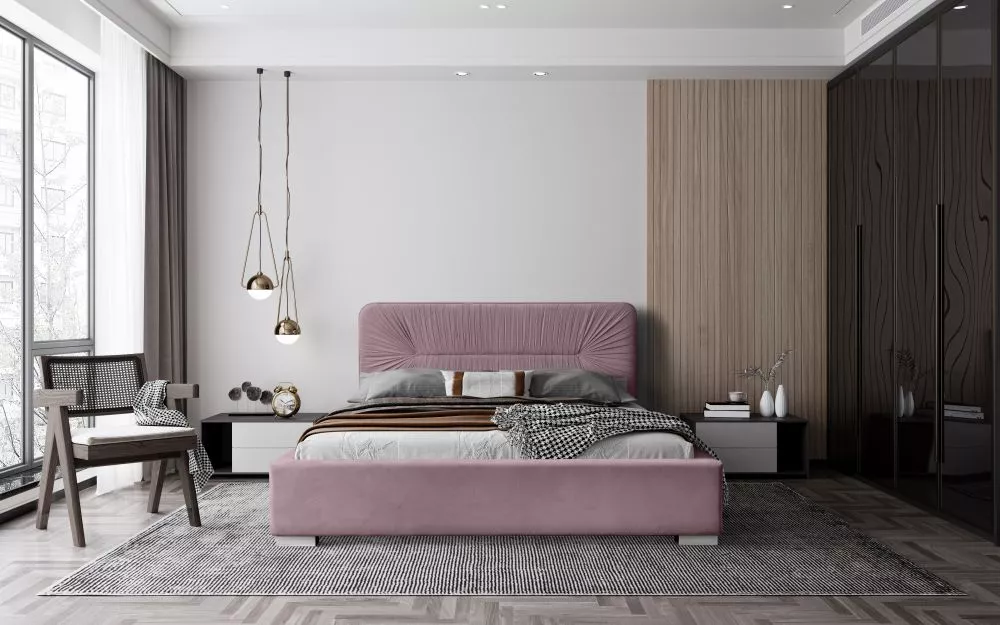 Gulta Alice Standard ar stelāžu Guļamvietas platums: 140 cm, Guļamvietas garums: 200 cm, stelāžas tips: koka, · Rozā · 1